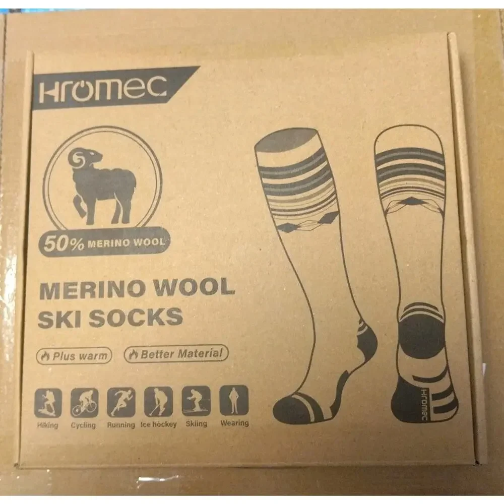 Ski Socks 50% Merino Wool Thermal Knee High Winter Snowboard Sport Socks Men ...